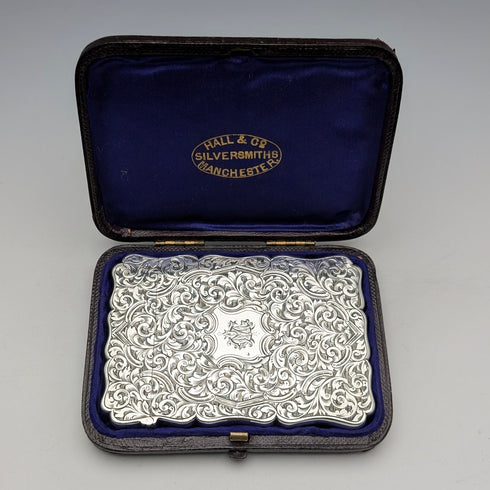 1871年 英国アンティーク 純銀製 カードケース 67g ボックス入り極美品 Robert Thornton